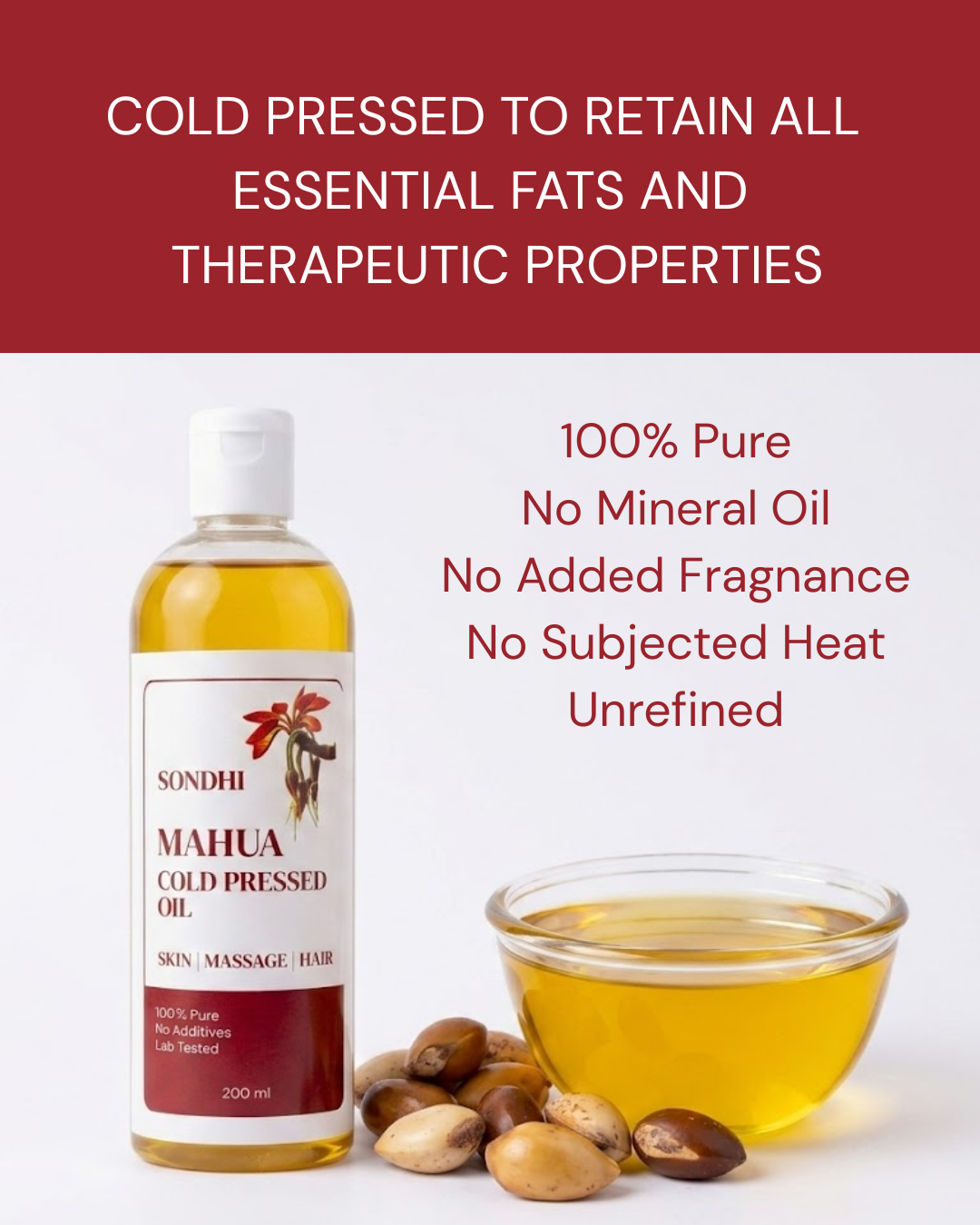 Cold Pressed Mahua Oil - 100% Pure Multipurpose Oil for Dry Skin, Hair & Body Massage | 200 ml